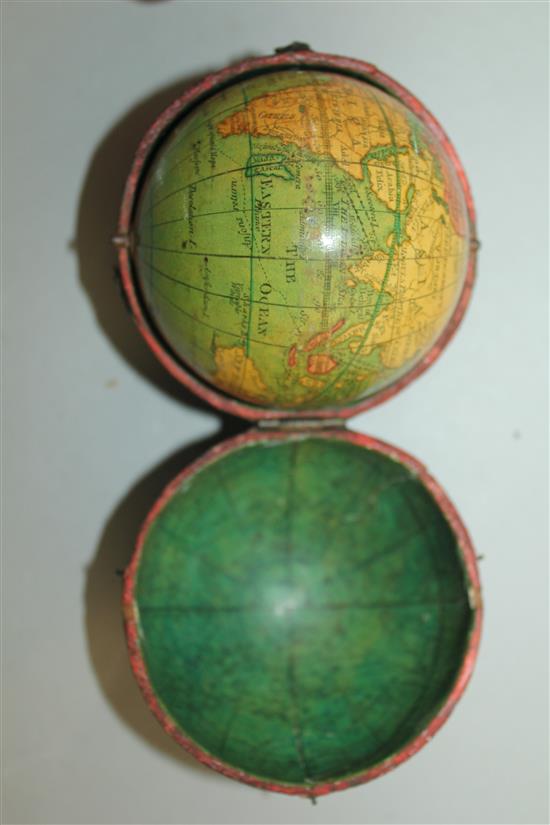 A Lanes Pocket Globe, London 1809, 2.75in. wide,